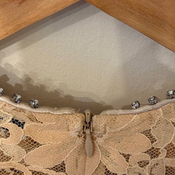 Sandro Paris Utopie Crystal-Trimmed Corded Lace Top in Beige (size 1 - Small) - Picture 12 of 13